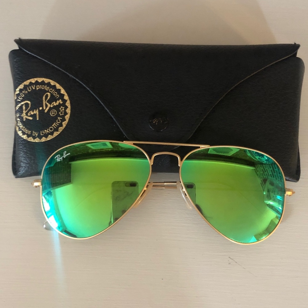Ray-Ban Aviators with Flash Green Lenses